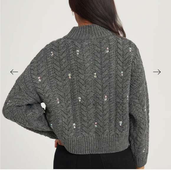 Something Navy Embroidered Cable Knit Cardigan sz XS Grey - Picture 8 of 11